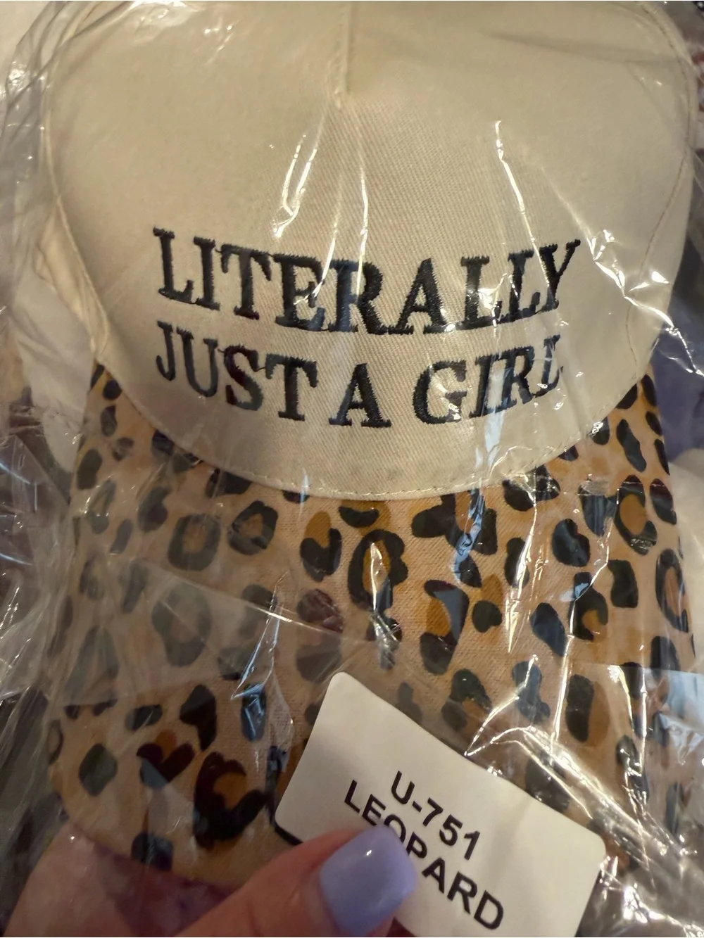 Beige Baseball Cap with Leopard Bill - 